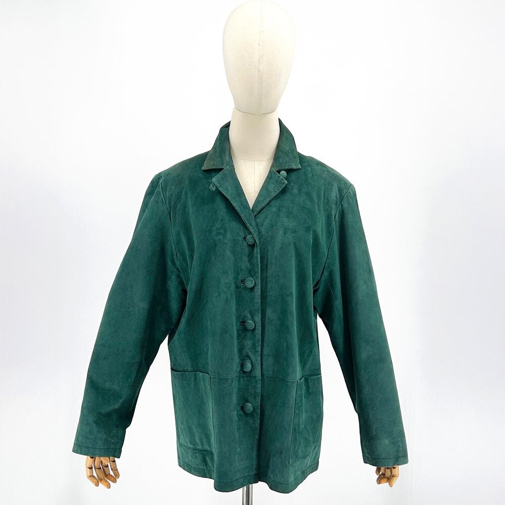 90s Stan Herman Forest Green Genuine Suede Leather Mid Length Jacket